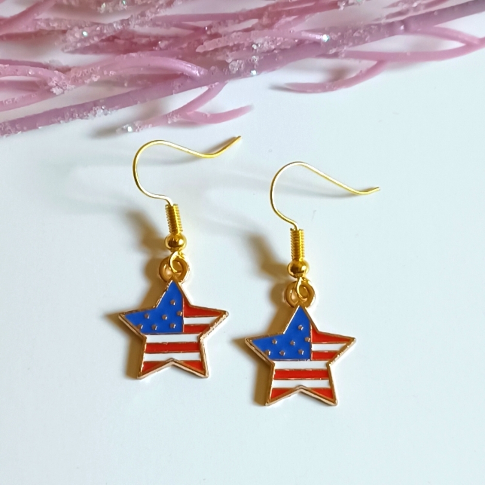 Cute American Flag Star Handmade Earrings